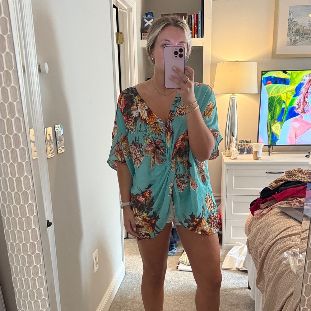 Umgee Teal Floral Blouse